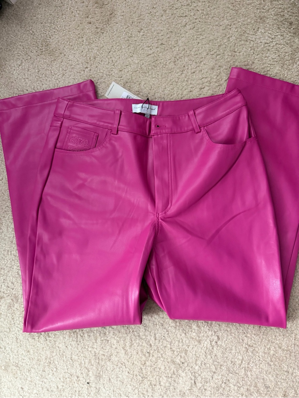Never Fully Dressed Bright Pink Faux Leather Cropped Pants